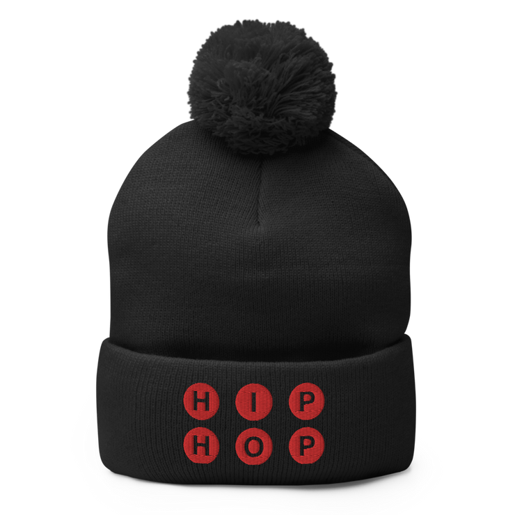 HIP HOP Embroidered Pom-Pom Beanie (Red)