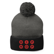 HIP HOP Embroidered Pom-Pom Beanie (Red)