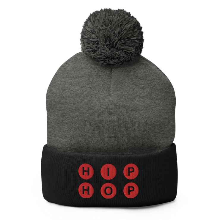 HIP HOP Embroidered Pom-Pom Beanie (Red)