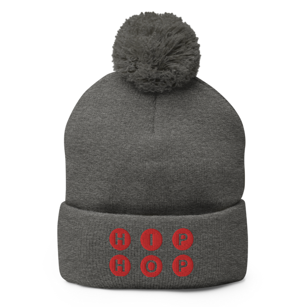 HIP HOP Embroidered Pom-Pom Beanie (Red)