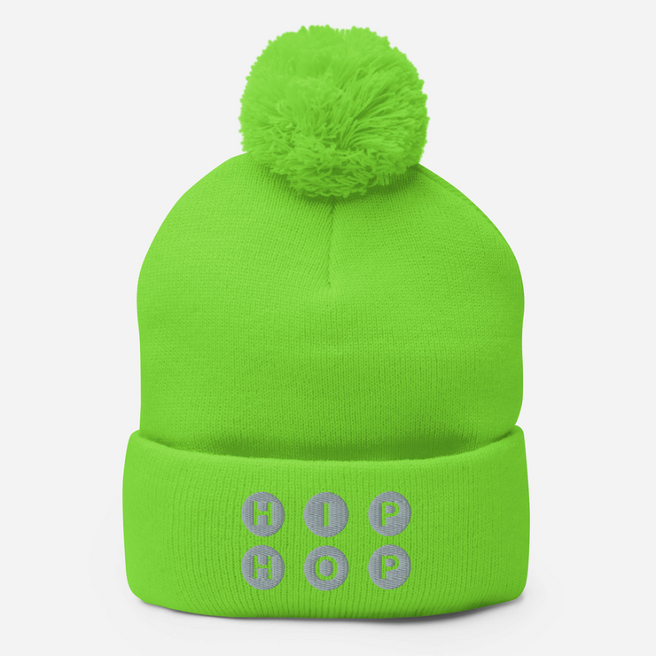 HIP HOP Embroidered Pom-Pom Beanie (Lime Green)