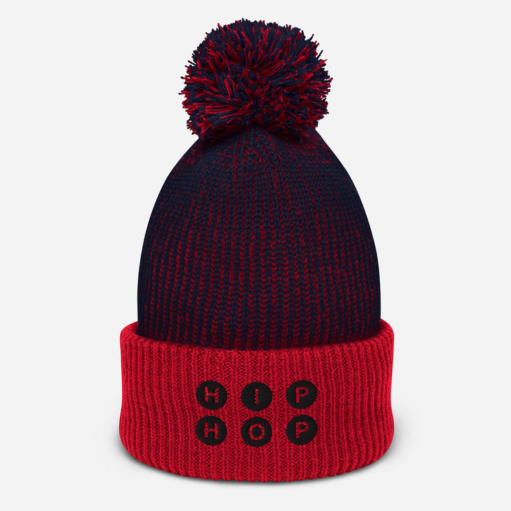 HIP HOP Speckled Pom-Pom Beanie (Black & Red)