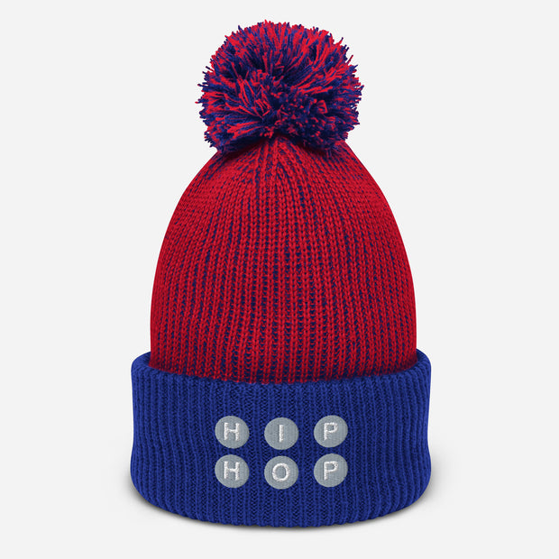 HIP HOP Speckled Pom-Pom Beanie (Red & Blue)